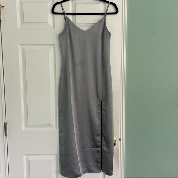 European Mango Silver Midi Slip Dress with Slit - Picture 1 of 3